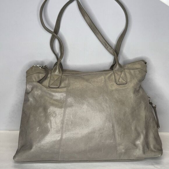 Hobo The Original Gray Leather Shoulder Handbag Purse Tote Double Strap Handle - Picture 7 of 12